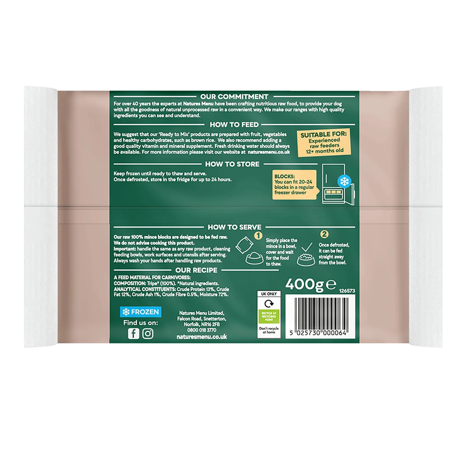 Natures Menu 100% Tripe Block 400g - Image 2