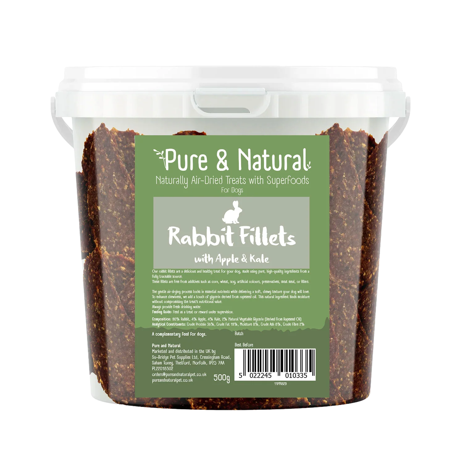 Pure & Natural Rabbit Fillets with Apple & Kale Dog Treats 500g